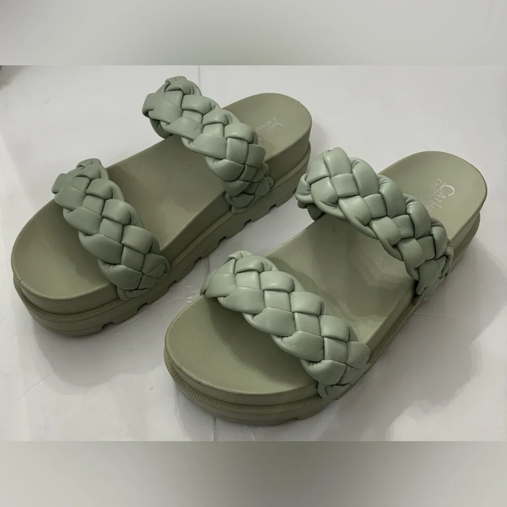 Catherine Malandrino Women Double Strap Green Sandals Size 9 Summer Beach Vacay